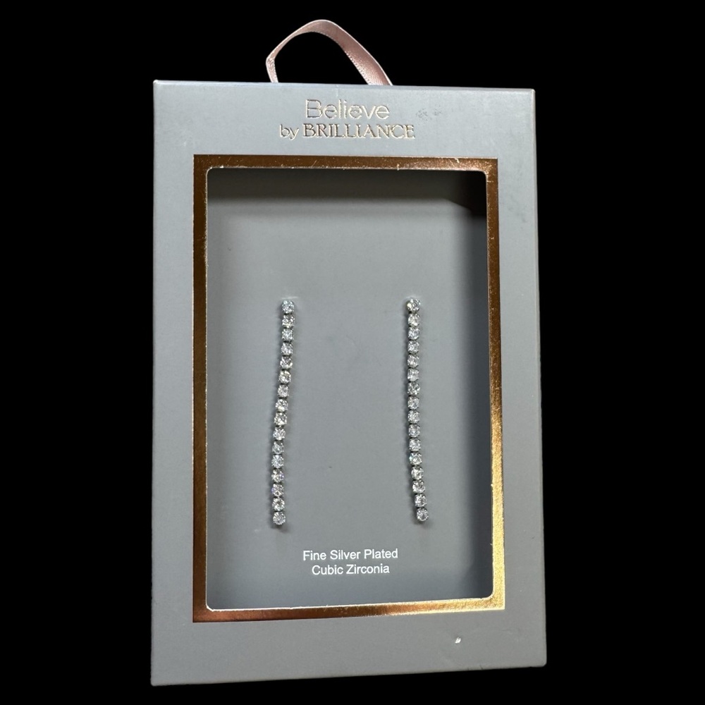 Believe by Brilliance‎ NWT Silver Plated Elegant CZ Drop Earrings in gift box.
